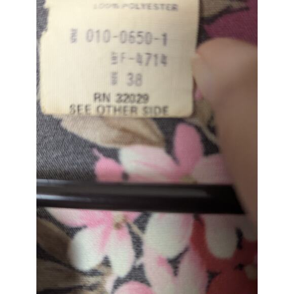 Teddi Of California Vintage Tunic Blouse Black Floral V-neck Size 38* Collared - Picture 7 of 11